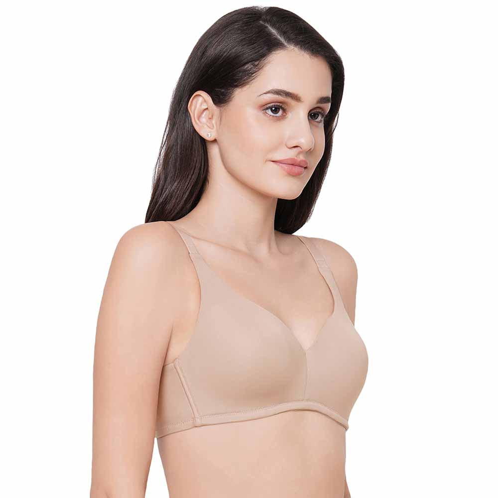 Basic Mold Padded Non Wired Full Coverage Everyday T-Shirt Bra - Beige