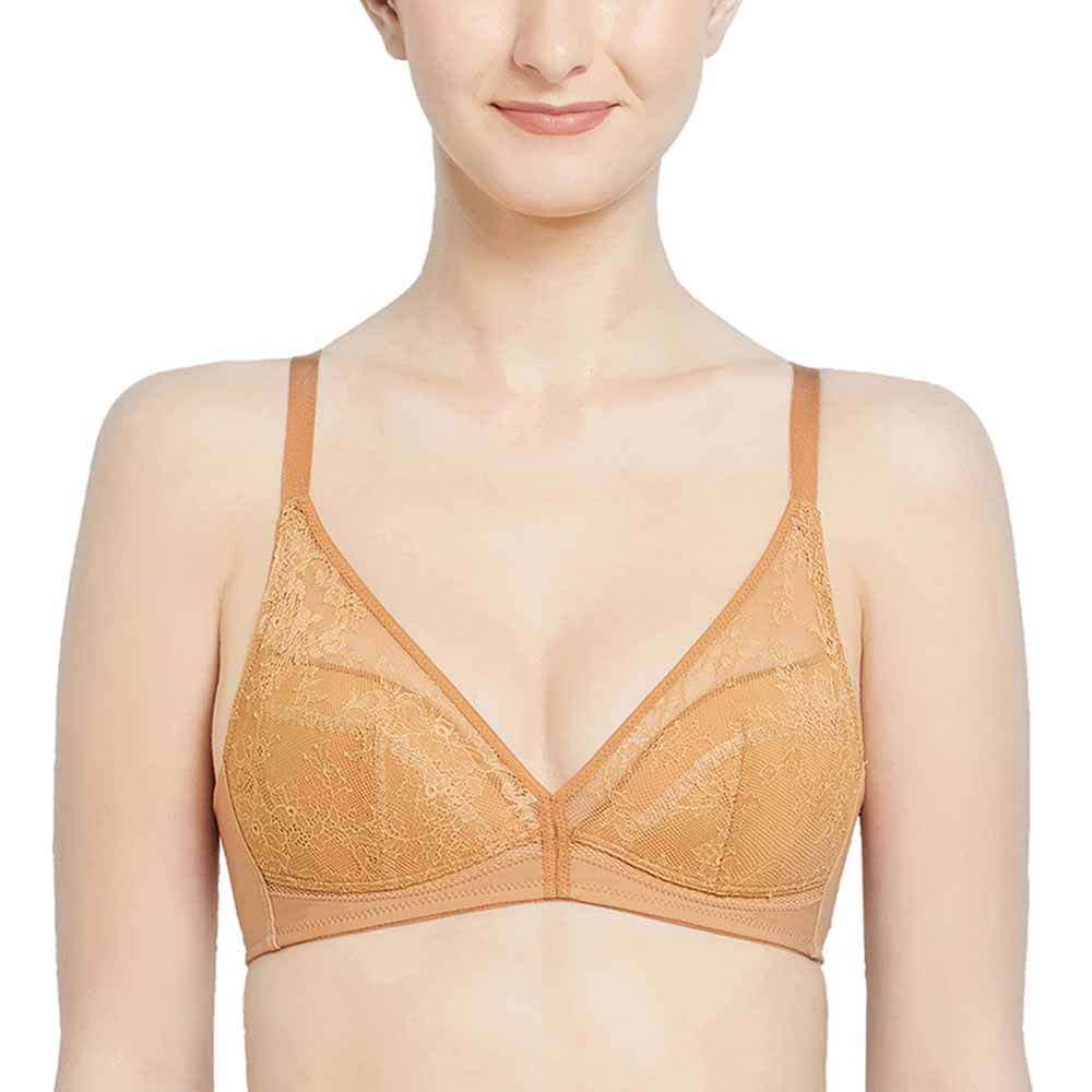 Looping Padded Non-wired 3/4th Cup Everyday Wear Medium coverage Lace Bra - Brown