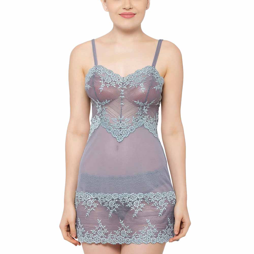 Embrace Lace  Non Padded  Non Wired Bridal Wear Short Lace Babydoll Chemise - Grey