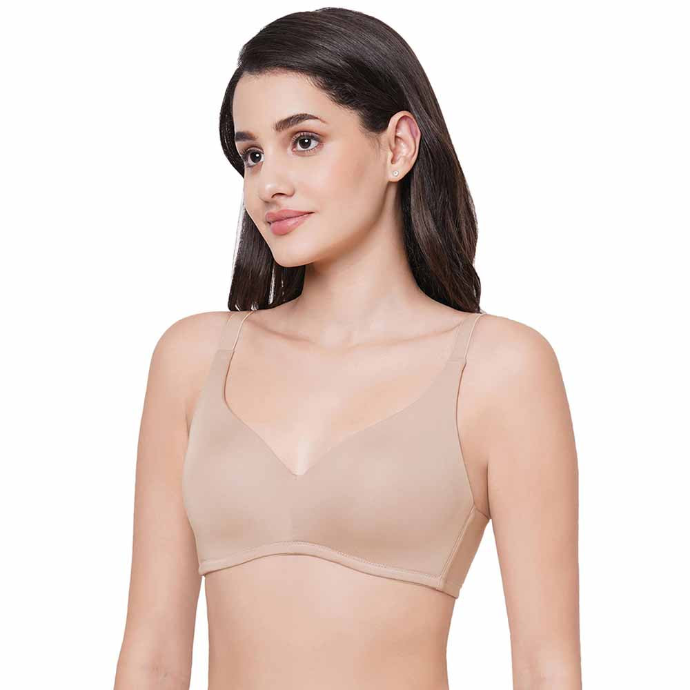 Basic Mold Padded Non Wired Full Coverage Everyday T-Shirt Bra - Beige