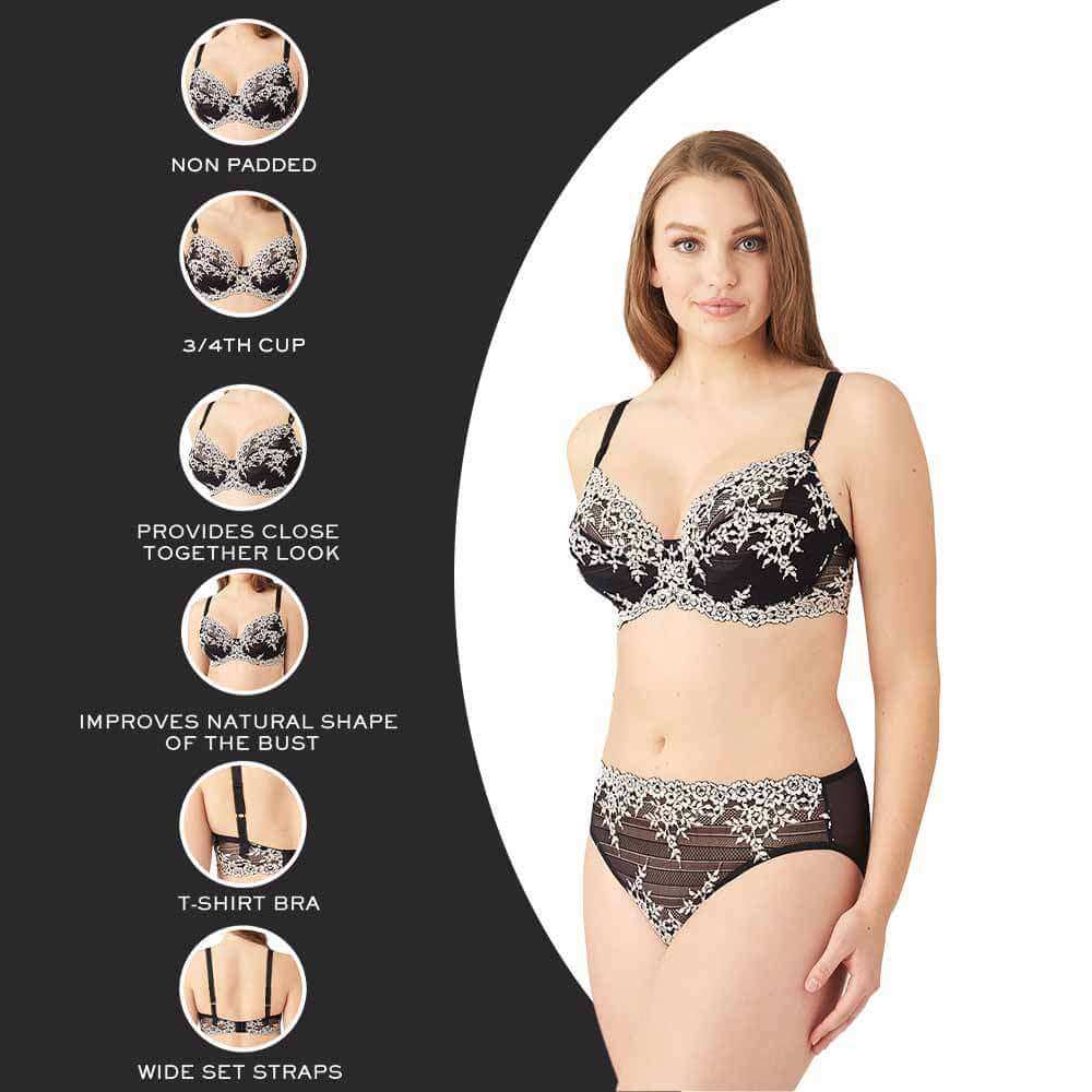 Embrace Lace Non Padded Wired 3/4th Cup Bridal Wear Medium coverage Fashion Bra - Black