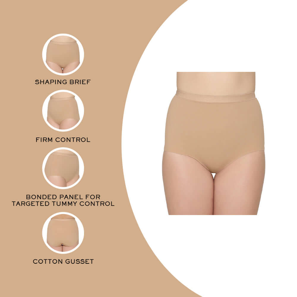 Shape Revelation Mid Waist Full Coverage Firm Control Seamless Shaping Brief - Beige