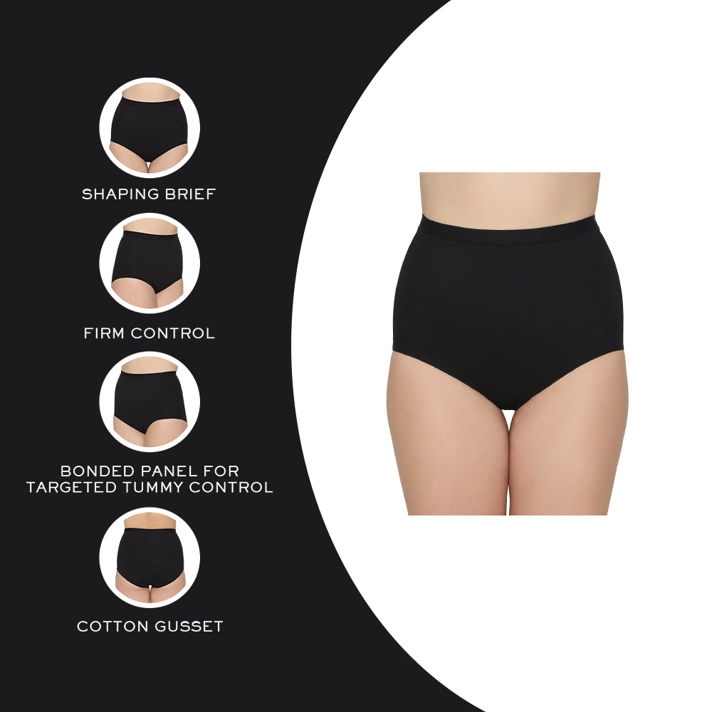 Shape Revelation Mid Waist Full Coverage Firm Control Seamless Shaping Brief - Black