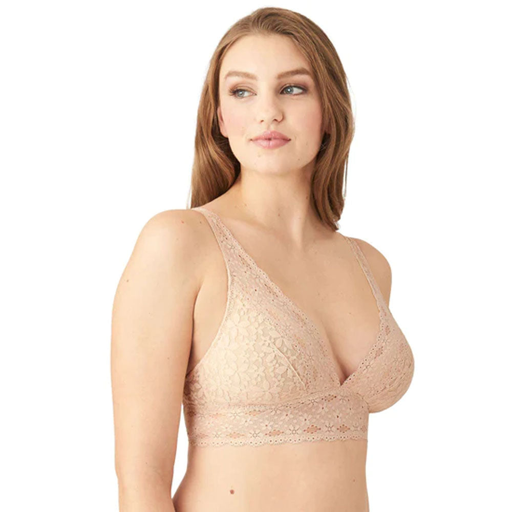 Halo Non Padded Non Wired 3/4th Cup Bridal Wear Medium coverage Lace Bralette - Beige