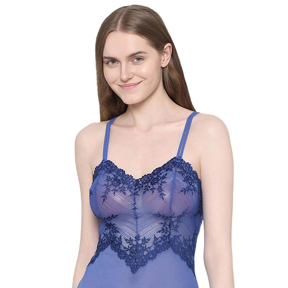 Embrace Lace Non Padded Non Wired Bridal Wear Short Lace Babydoll Chemise - Blue