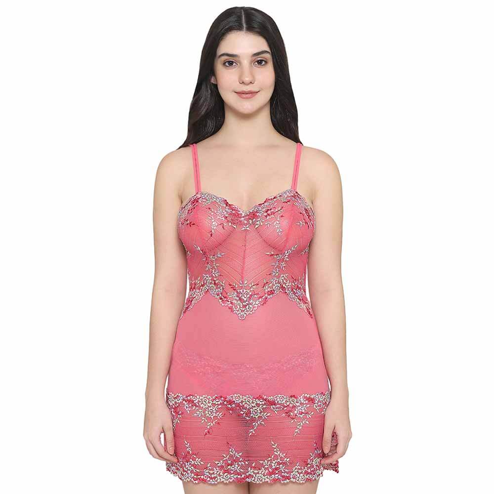 Embrace Lace Non Padded Non Wired Bridal Wear Short Lace Babydoll Chemise - Pink