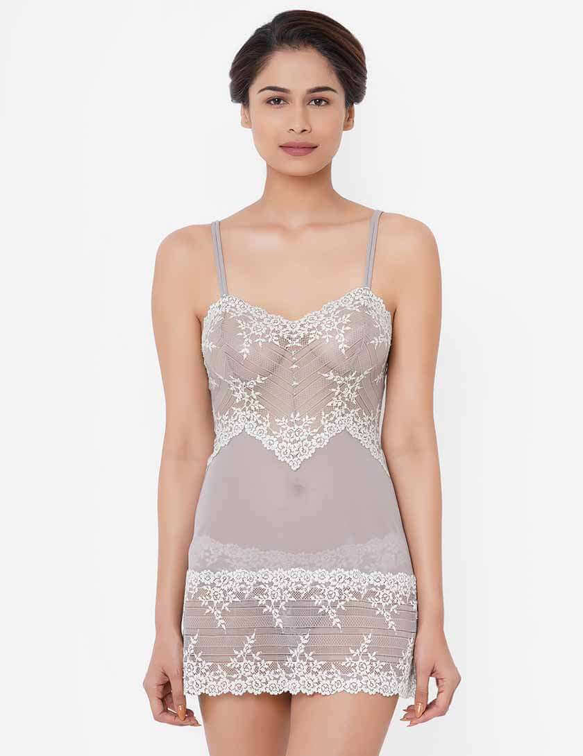 Embrace Lace Non Padded Non Wired Bridal Wear Short Lace Babydoll Chemise - Purple