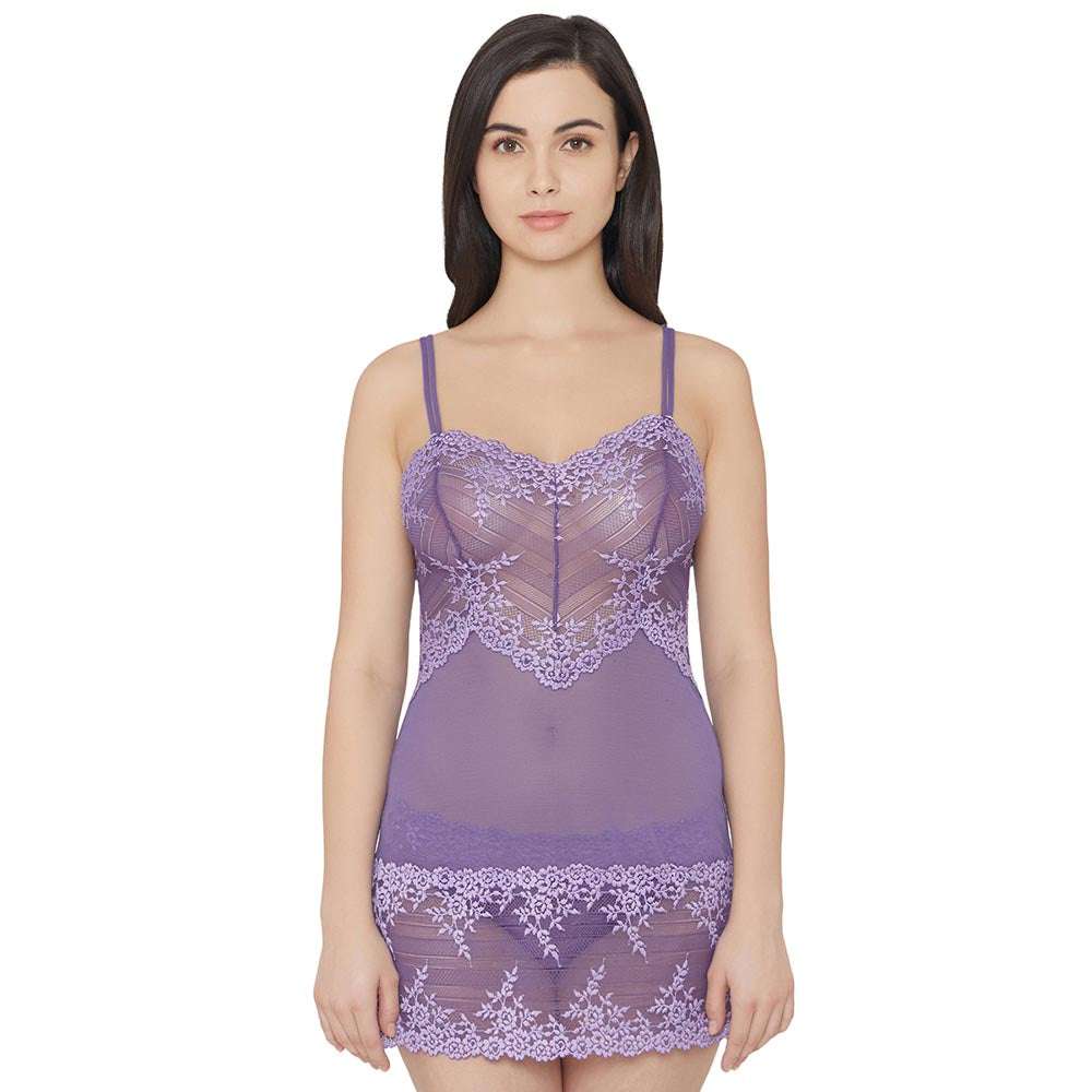 Buy Embrace Lace Non Padded Non Wired Bridal Wear Short Lace Babydoll  Chemise - Purple Online