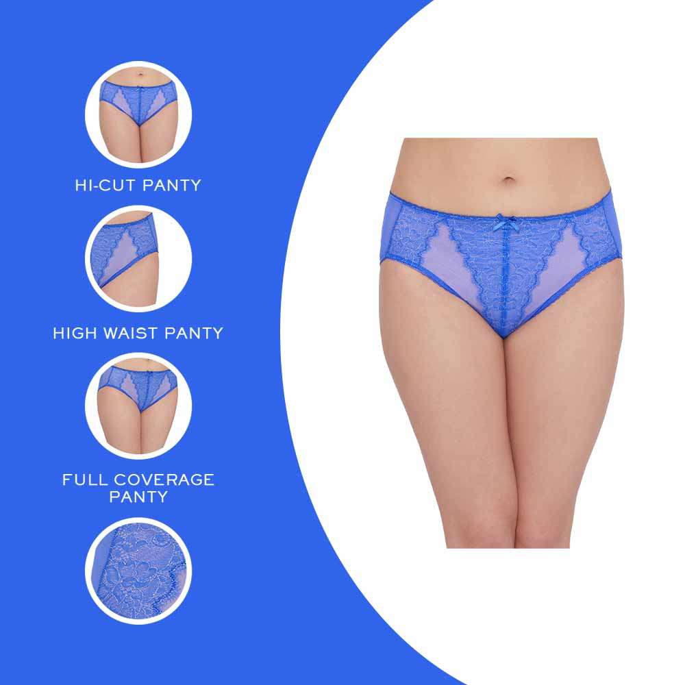 Retro Chic High Waist Full Coverage Everyday Wear Lace Panty - Blue