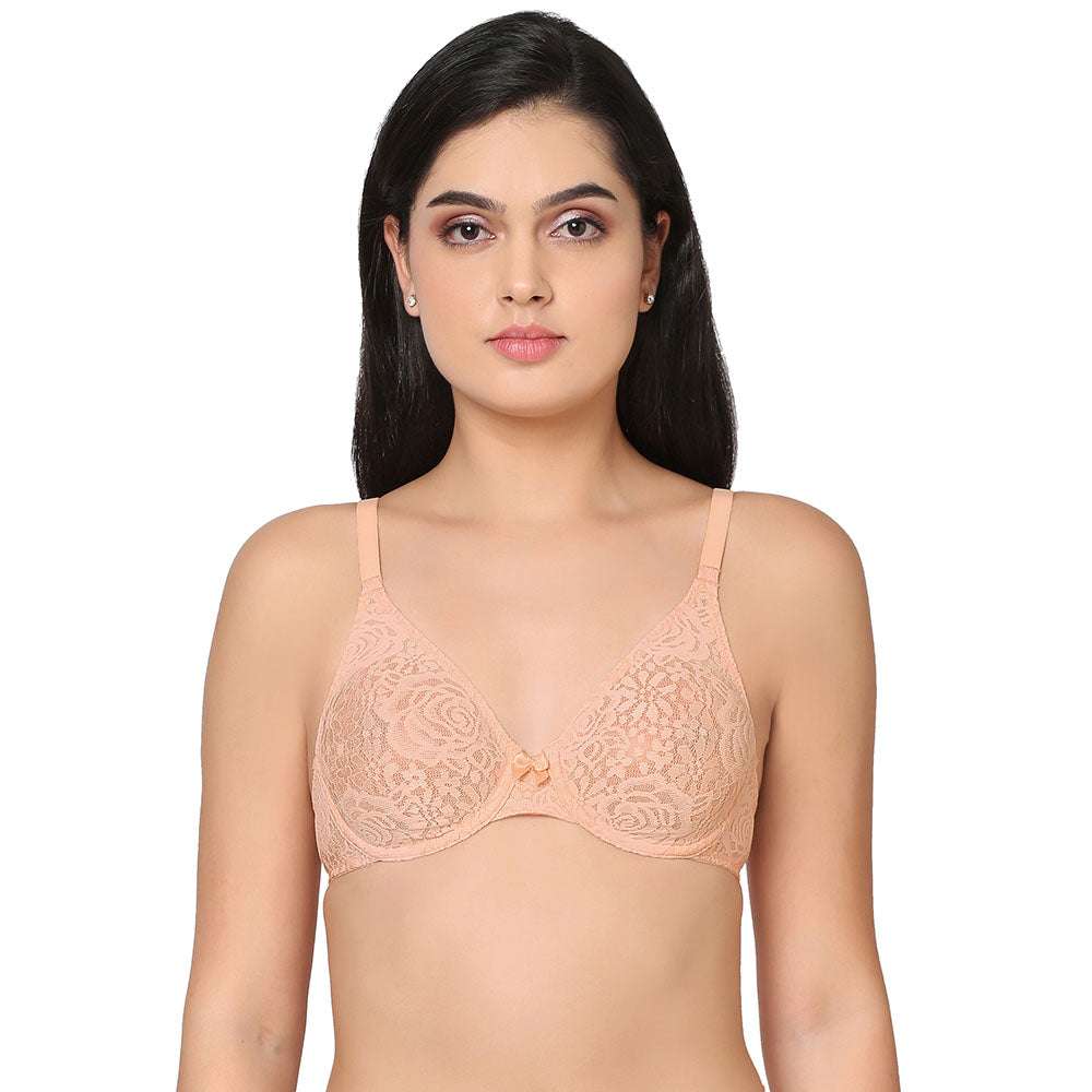 Buy Halo Lace Non-Padded Wired Full Cup Fashion Bra - Peach Online