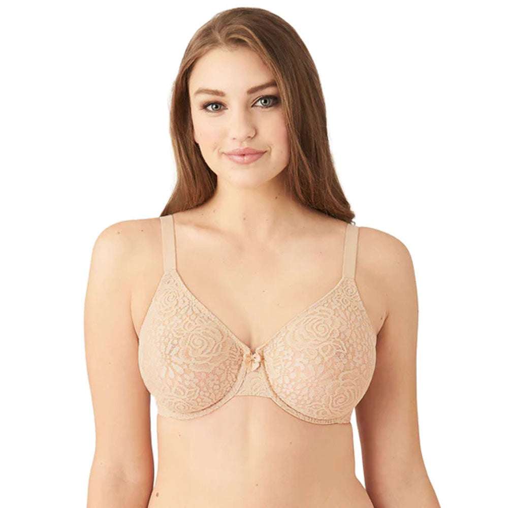 Halo Lace Non-Padded Wired Full Cup Lace Everyday Comfort  Bra - Beige
