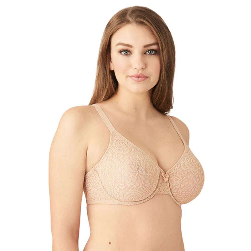 Halo Lace Non-Padded Wired Full Cup Lace Everyday Comfort  Bra - Beige