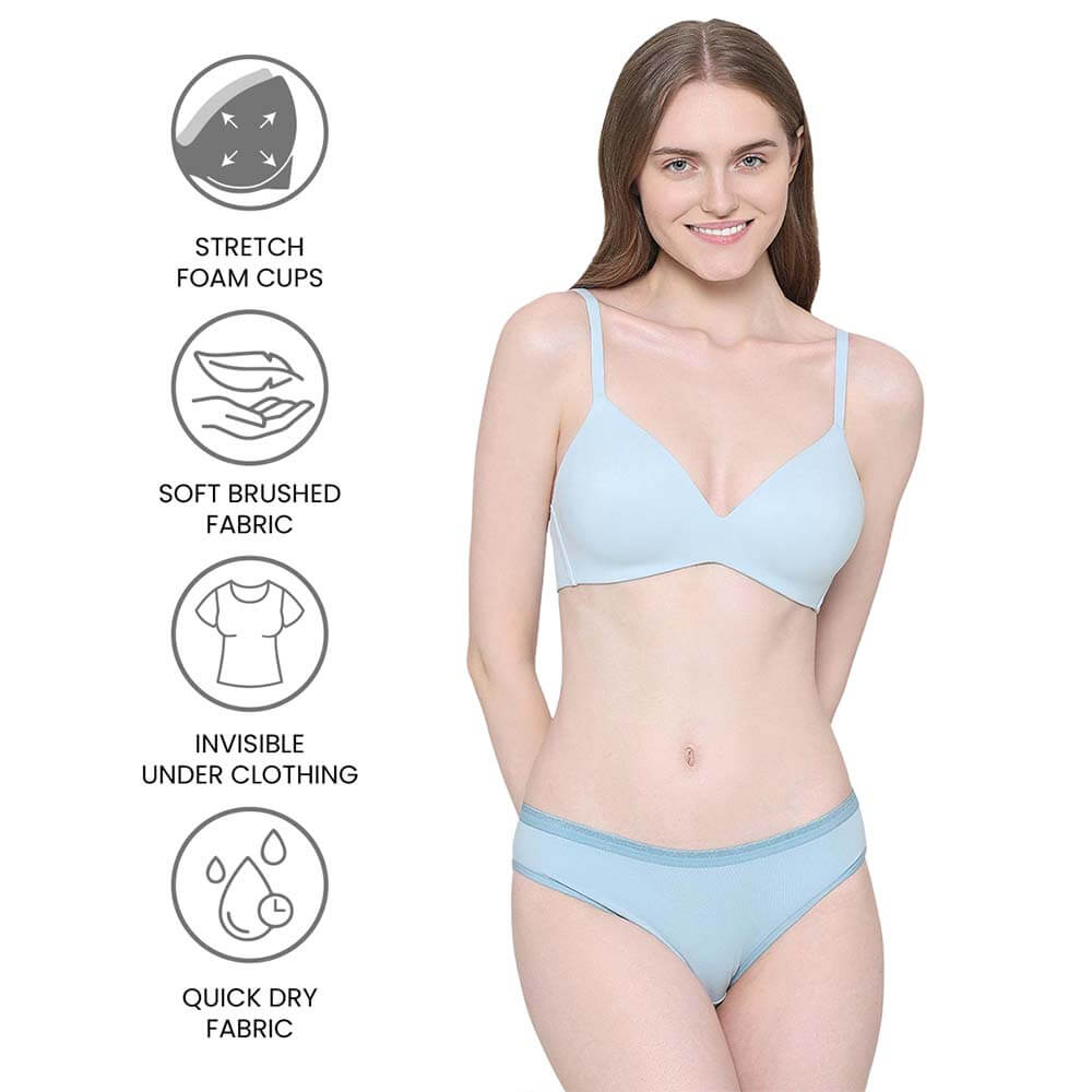 How Perfect Padded Non-wired 3/4th Cup Medium Coverage Seamless T-Shirt Bra - Light Blue