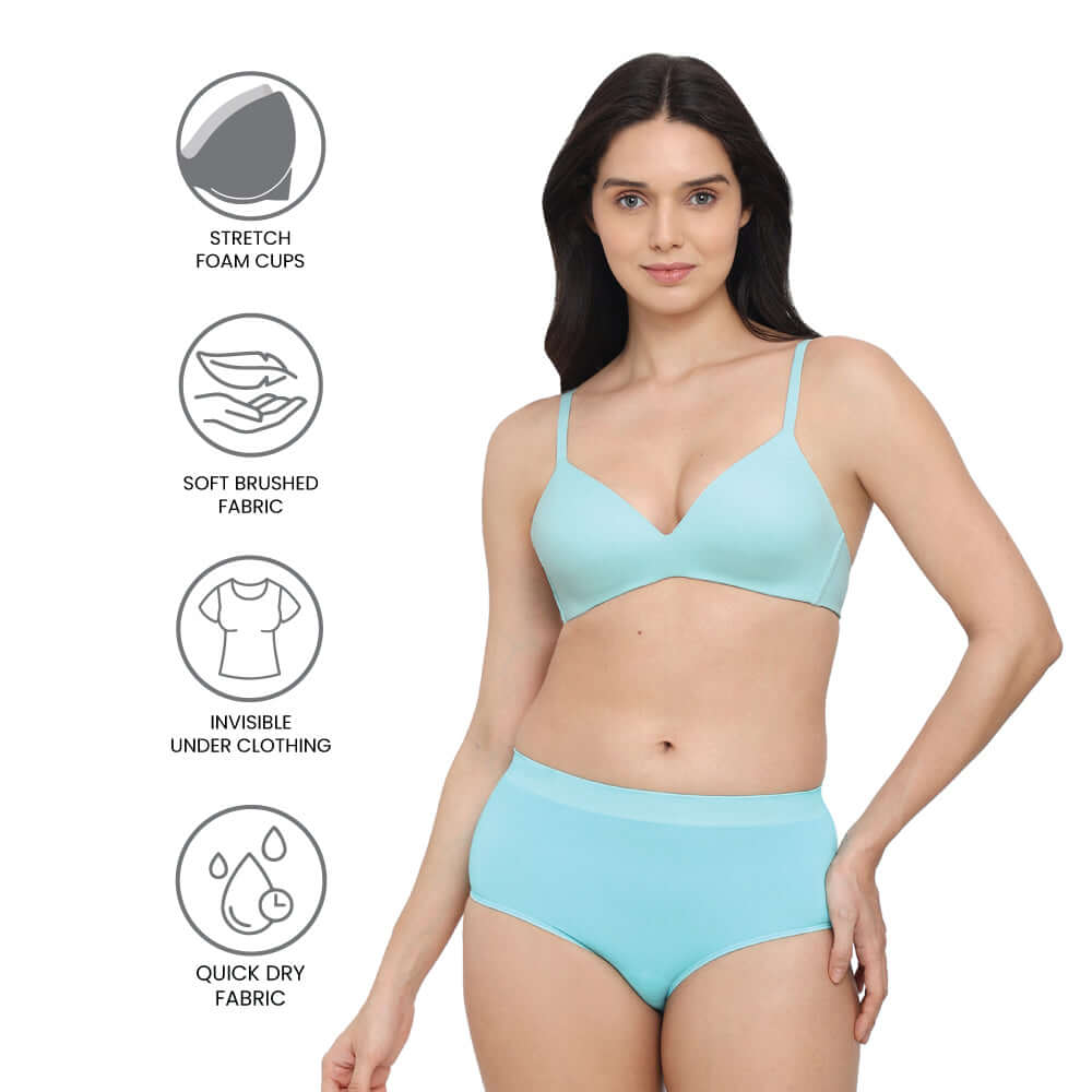 How Perfect Padded Non-wired 3/4th Cup Medium Coverage Seamless T-Shirt Bra - Aqua