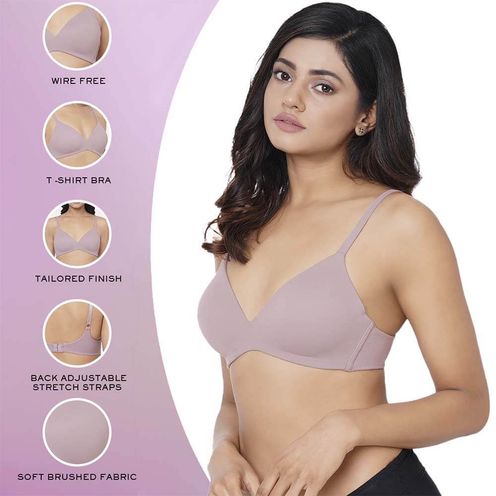 How Perfect Padded Non-wired 3/4th Cup Medium Coverage Seamless T-Shirt Bra - Mauve