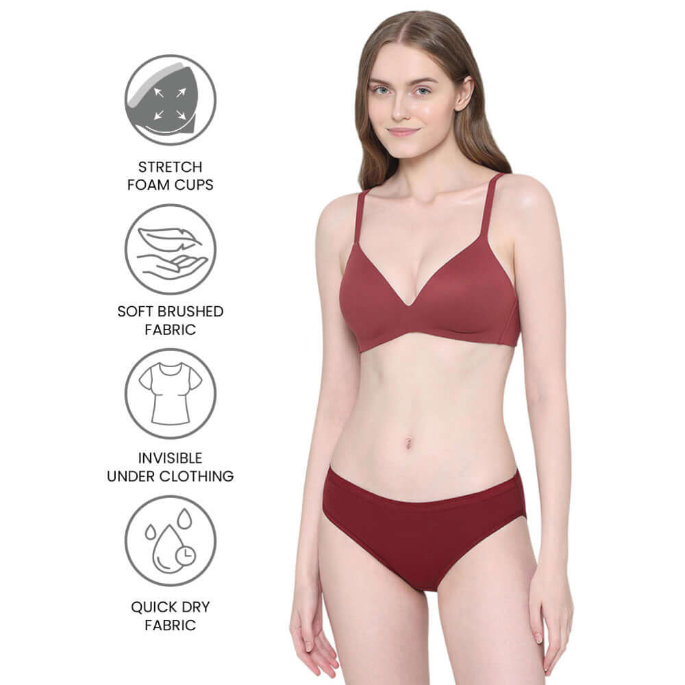 How Perfect Padded Non-wired 3/4th Cup Medium Coverage Seamless T-Shirt Bra - Maroon