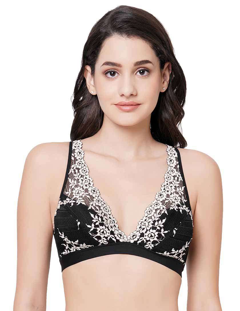 Buy Embrace Lace Non Padded Non Wired 3/4th Cup Bridal Wear Medium coverage  Lace Bralette - Black Online