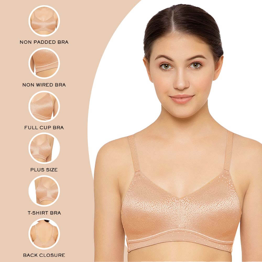 Back Appeal Non Padded Non-Wired Full Cup Everyday Wear Plus Size Seamless Full Support Bra - Beige