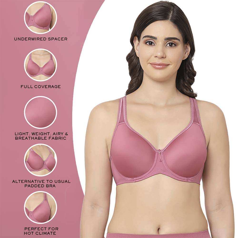 Basic Beauty Lightly Padded Wired Full Coverage Full Support Everyday Comfort Spacer Cup Bra-Pink