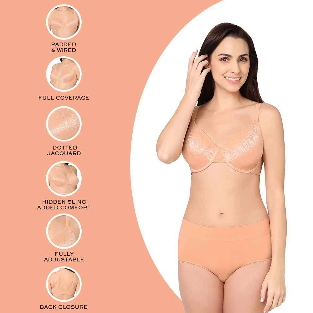 Back Appeal Contour Lightly Padded  Wired Full Cup Everyday Wear Plus Size Full Support Bra - Peach