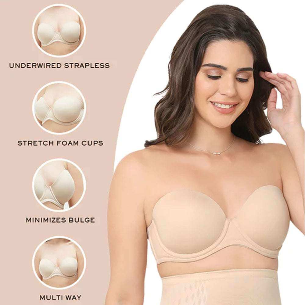 Red Carpet Padded Wired Half Cup Low Coverage Strapless Bra - Beige