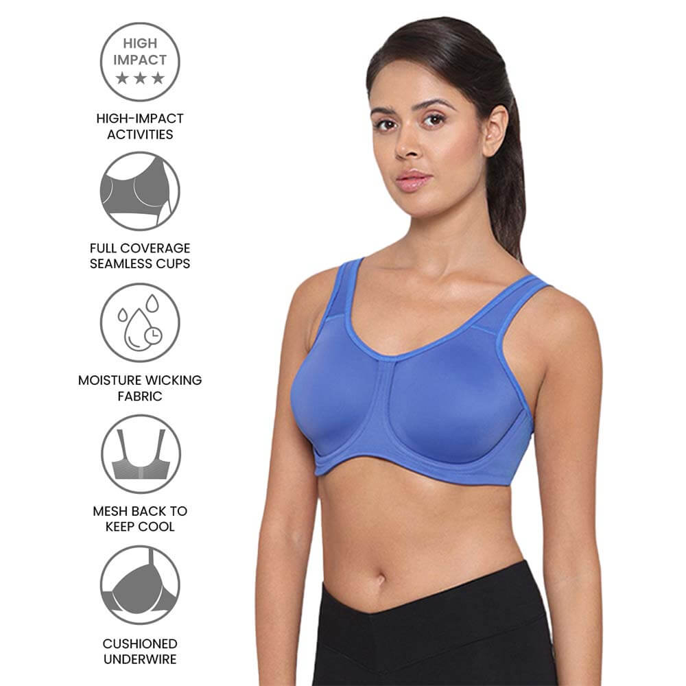 Sport Non Padded Wired Full Coverage Full Support High Intensity Sports Bra - Dark Blue