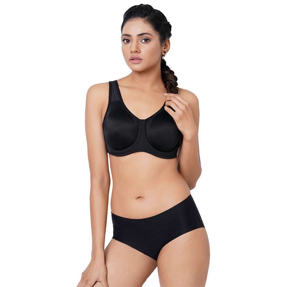 Sport  Non Padded Wired Full Coverage Full Support High Intensity Sports  Bra - Black