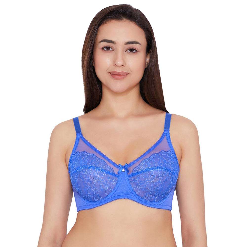Retro Chic Non Padded Wired Full Coverage Full Support Everyday Comfort Bra  - Blue