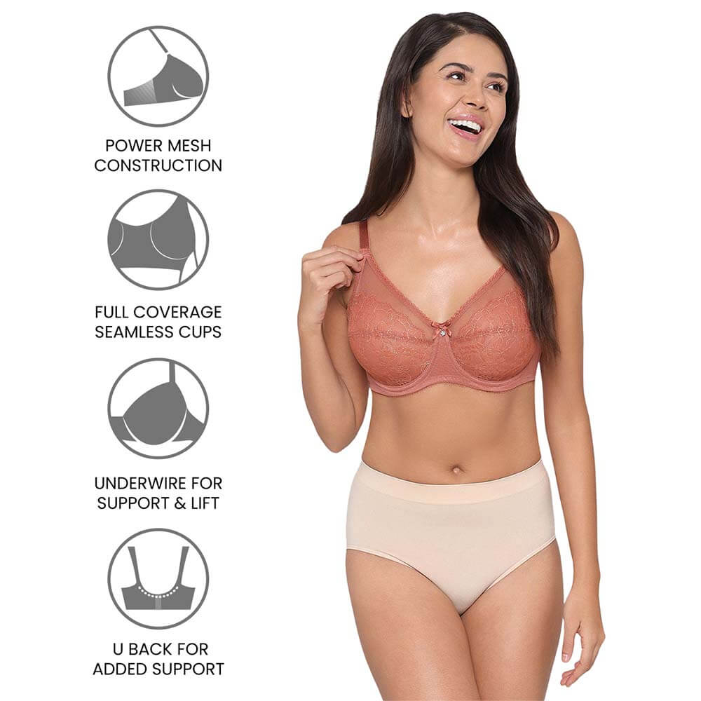 Retro Chic Non Padded Wired Full Coverage Full Support Everyday Comfort Bra - Brown