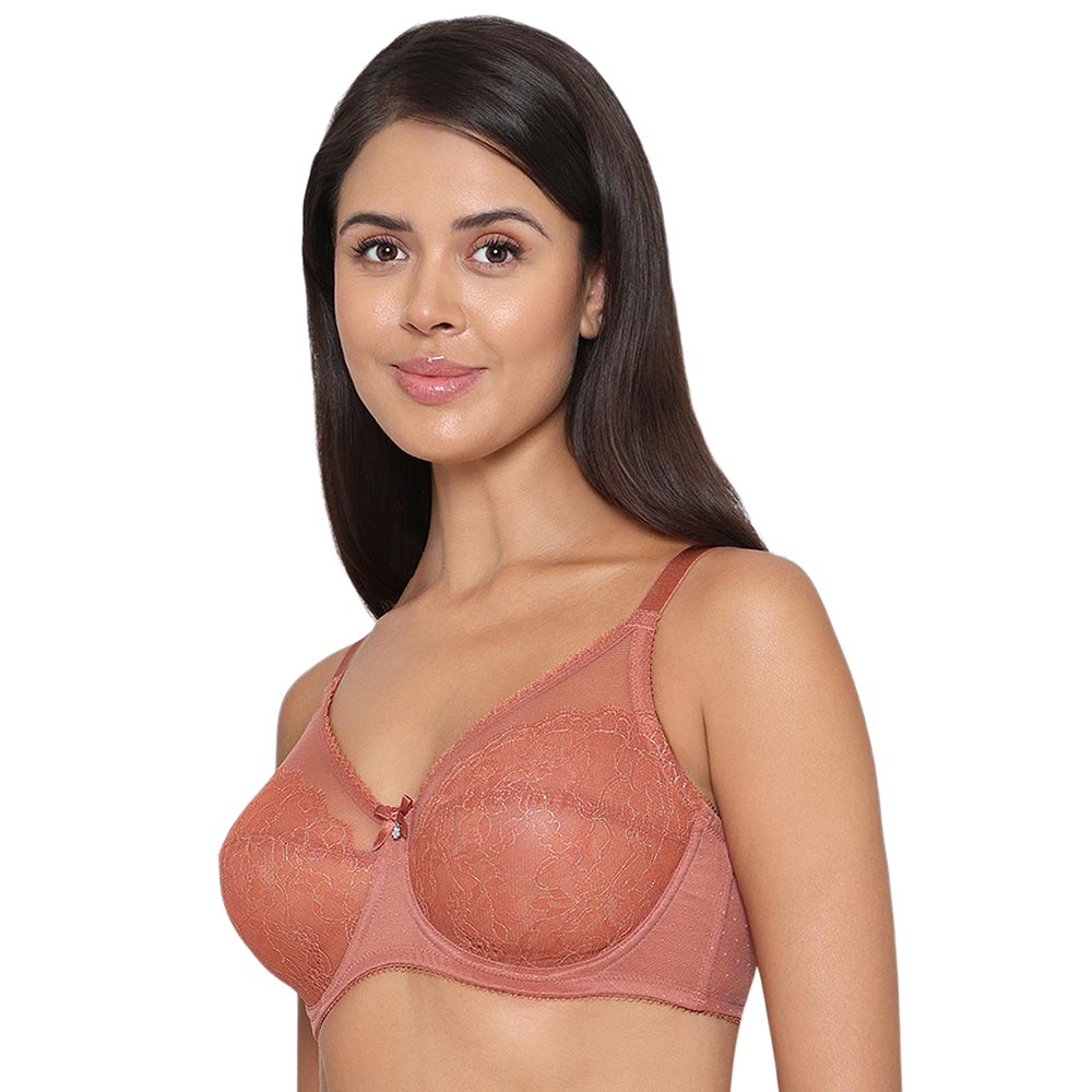 Retro Chic Non Padded Wired Full Coverage Full Support Everyday Comfort  Bra - Brown