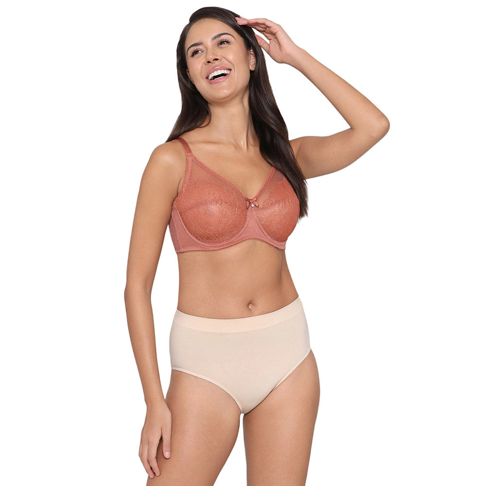 Retro Chic Non Padded Wired Full Coverage Full Support Everyday Comfort  Bra - Brown