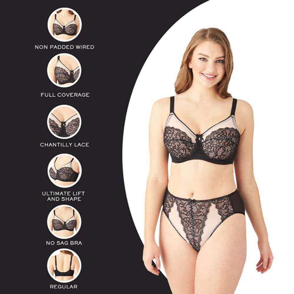 Retro Chic Non Padded Wired Full Coverage Full Support Everyday Comfort Bra - Black