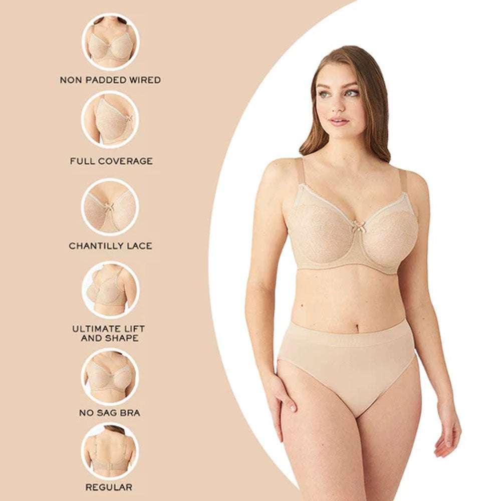 Retro Chic Non Padded Wired Full Coverage Full Support Everyday Comfort  Bra - Beige