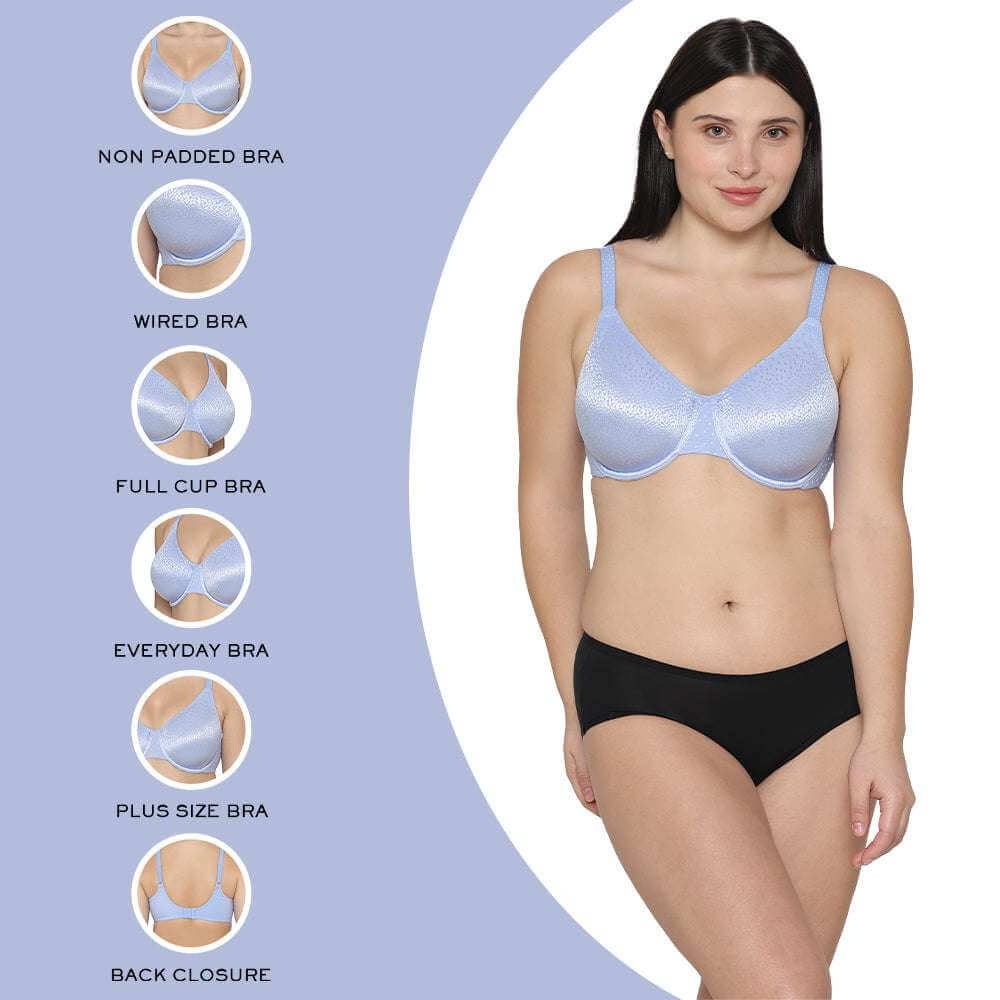 Back Appeal Non Padded Wired Full Cup Everyday Wear Plus Size Comfortable Full Support Bra - Light Blue
