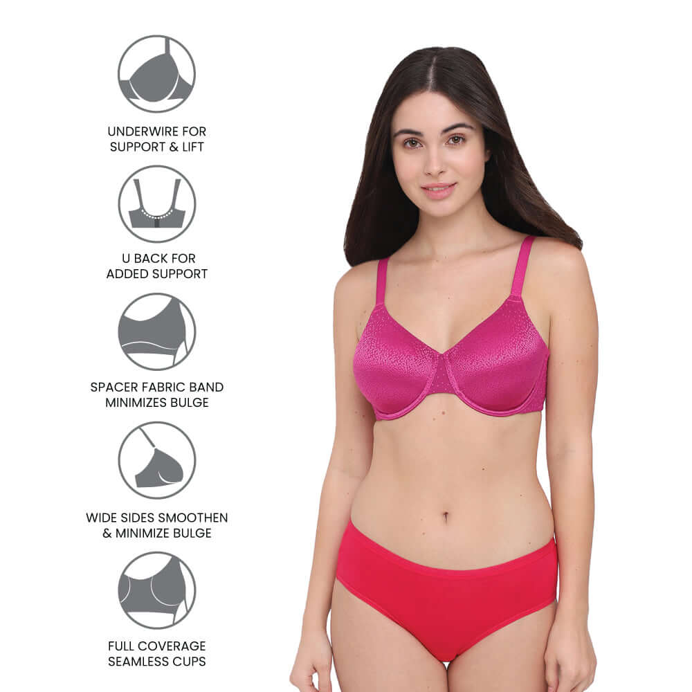 Back Appeal Non Padded Wired Full Cup Everyday Wear Plus Size Comfortable Full Support Bra - Magenta