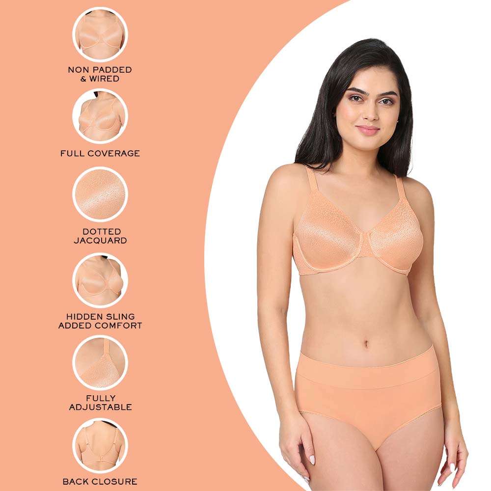 Back Appeal Non Padded Wired Full Cup Everyday Wear Plus Size Comfortable Full Support Bra - Peach