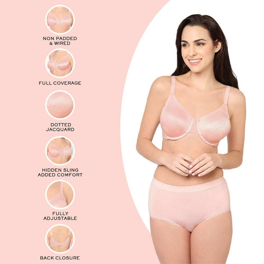 Back Appeal Non Padded Wired Full Cup Everyday Wear Plus Size Comfortable Full Support Bra - Pink