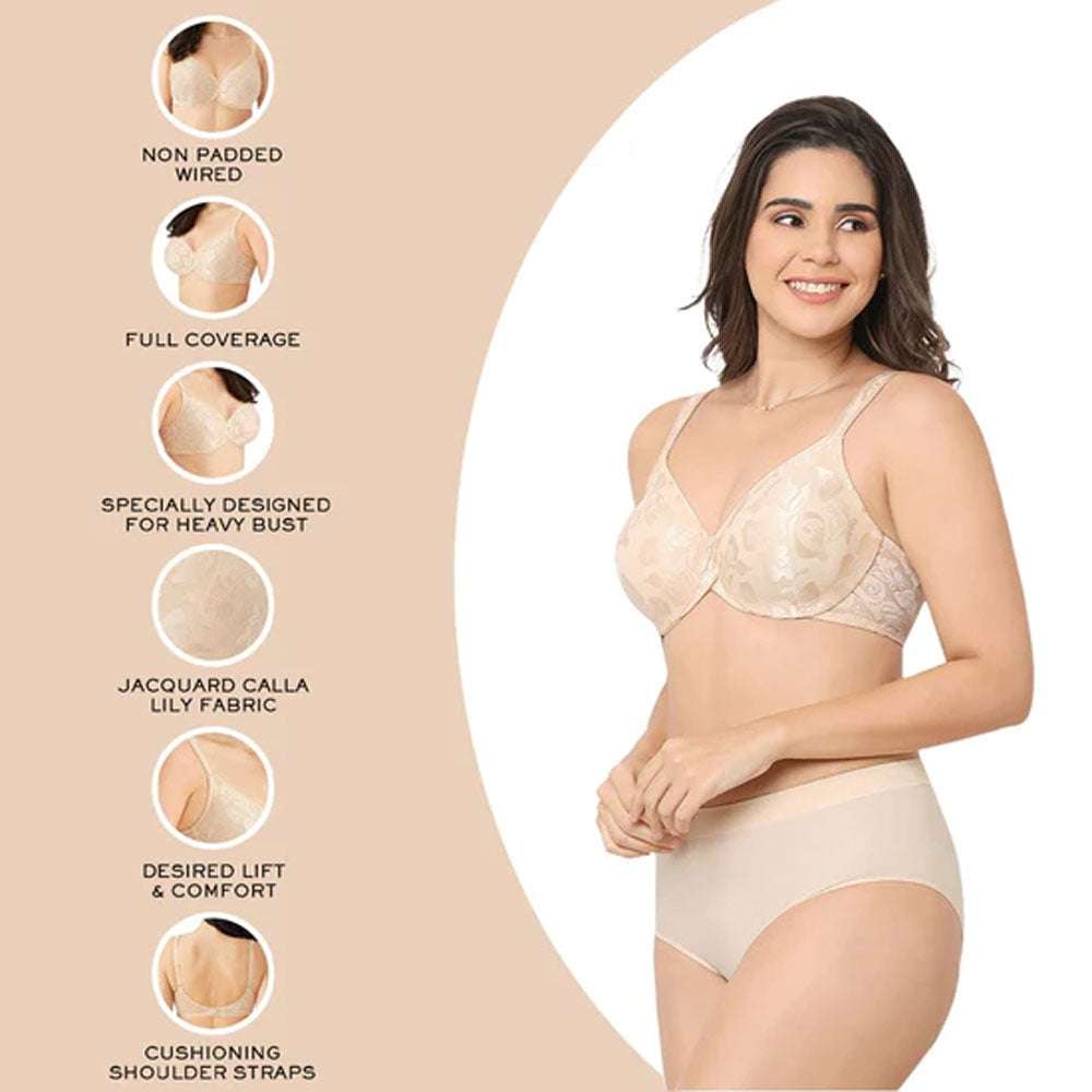 Awareness Non Padded Wired Full Coverage Full Support Plus Size Bra - Beige