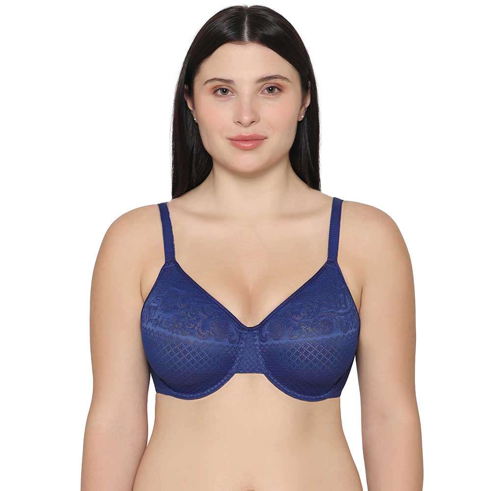 Visual Effects Non Padded Wired Full Cup Everyday Wear Plus Size Full Support Minimizer Bra - Dark Blue