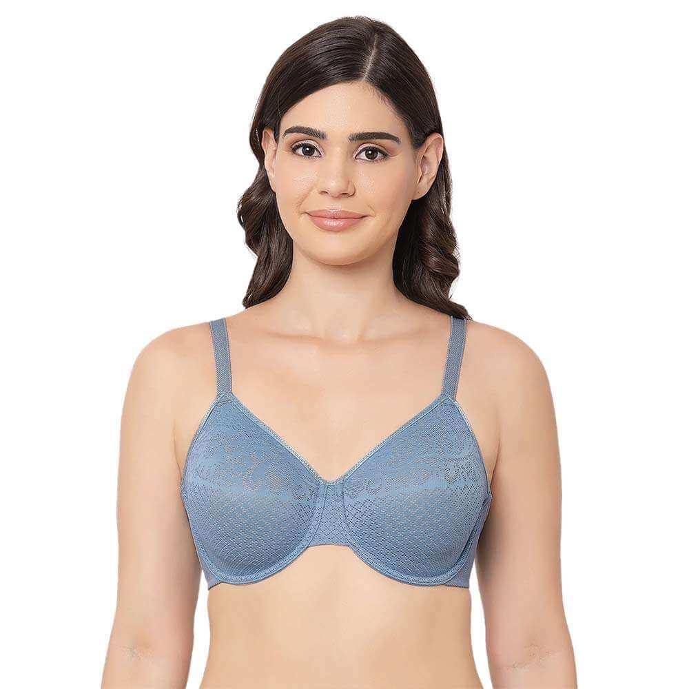 Visual Effects Non Padded Wired Full Cup Everyday Wear Plus Size Full Support Minimizer Bra - Blue