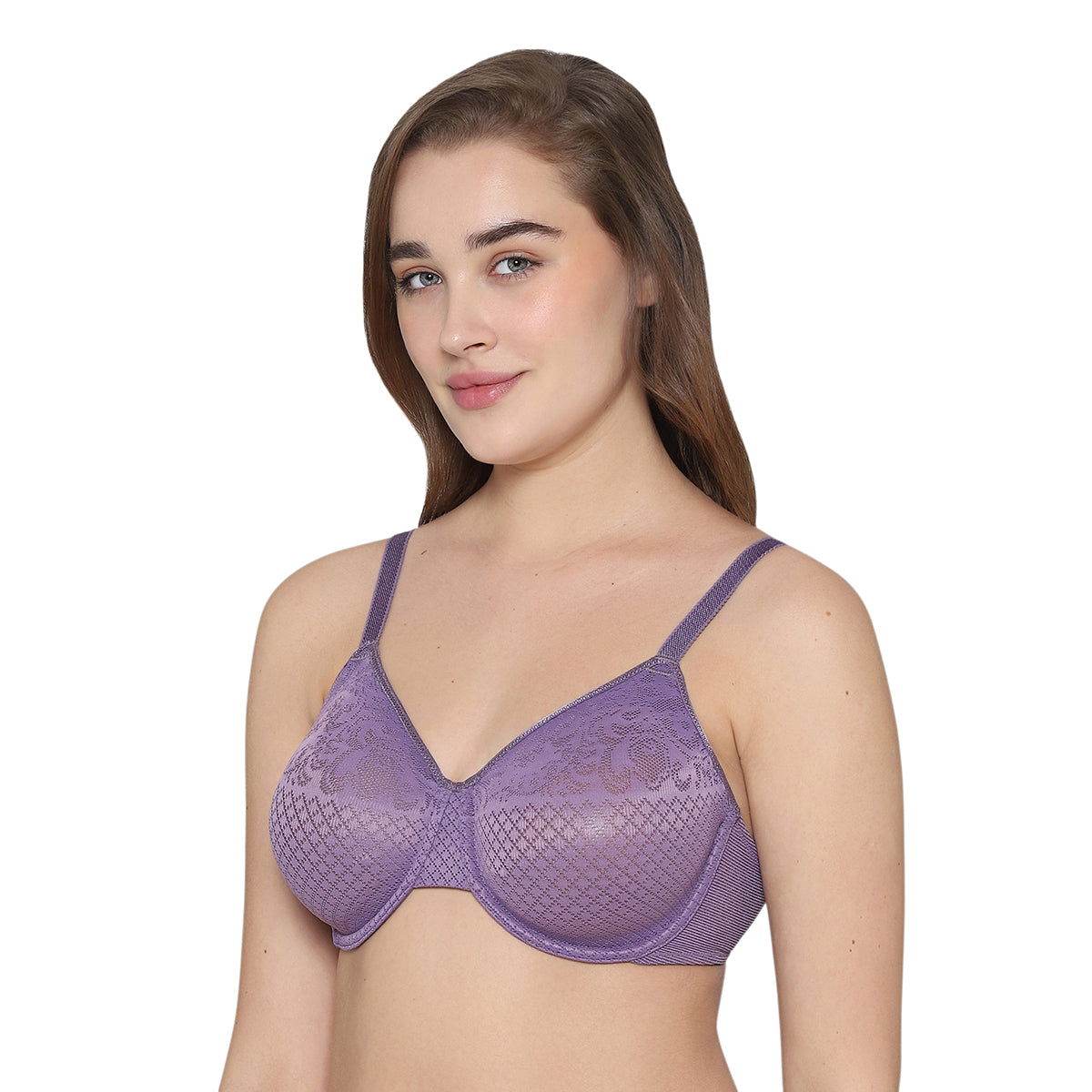 Visual Effects Non Padded Wired Full Cup Everyday Wear Plus Size Full Support Minimizer Bra -Purple