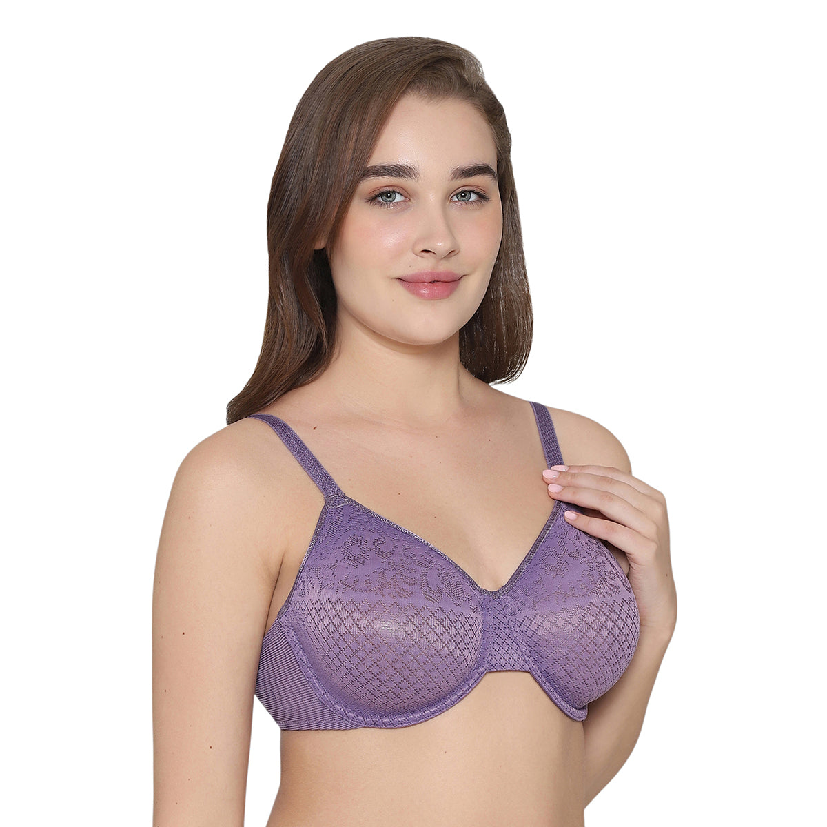 Visual Effects Non Padded Wired Full Cup Everyday Wear Plus Size Full Support Minimizer Bra -Purple