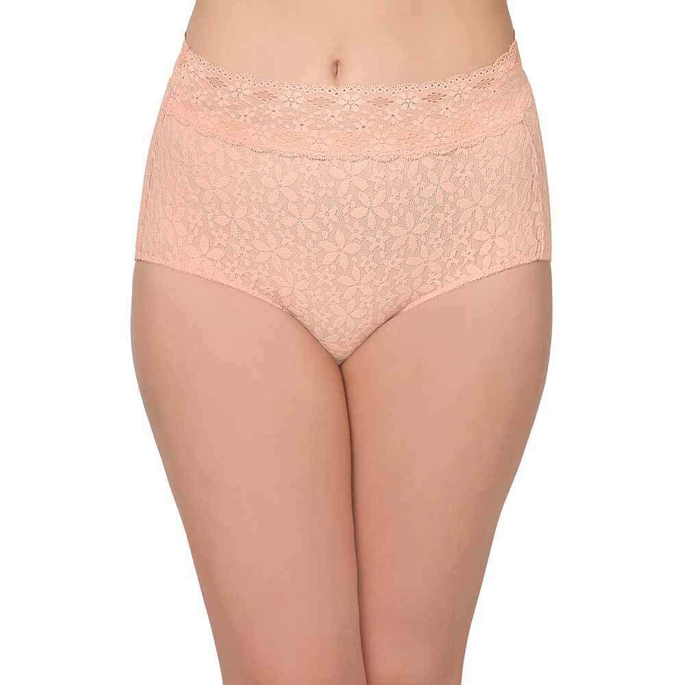 Halo Lace High Waist Full Coverage Everyday Wear Lace Panty - Peach