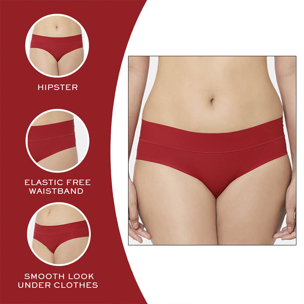 At Ease Mid Waist Medium Coverage Everyday Wear Hipster Panty - Red