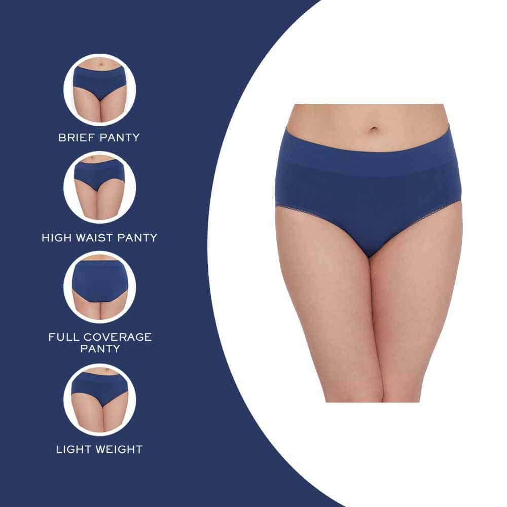 Feeling Flexible High Waist Full Coverage Everyday Wear Brief Panty - Navy Blue
