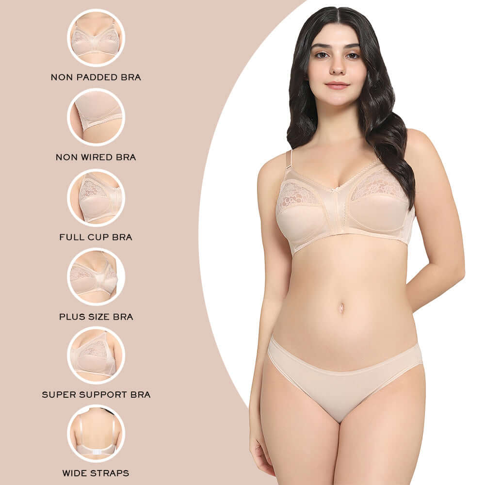 Audrey Non Padded Non Wired Full Cup Plus Size Pack of 2 Full Support Bra