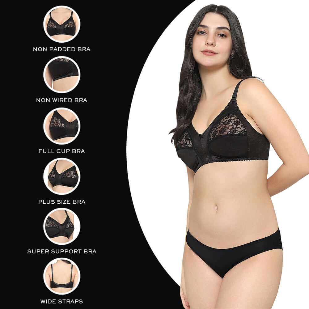 Audrey Non Padded Non Wired Full Cup Plus Size Pack of 2 Full Support Bra