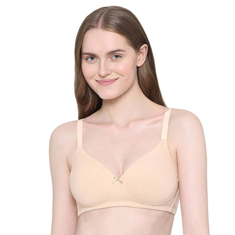 BASICS Essentials2.0 Padded Non-wired 3/4th Cup Everyday Wear T-shirt Bra - Beige