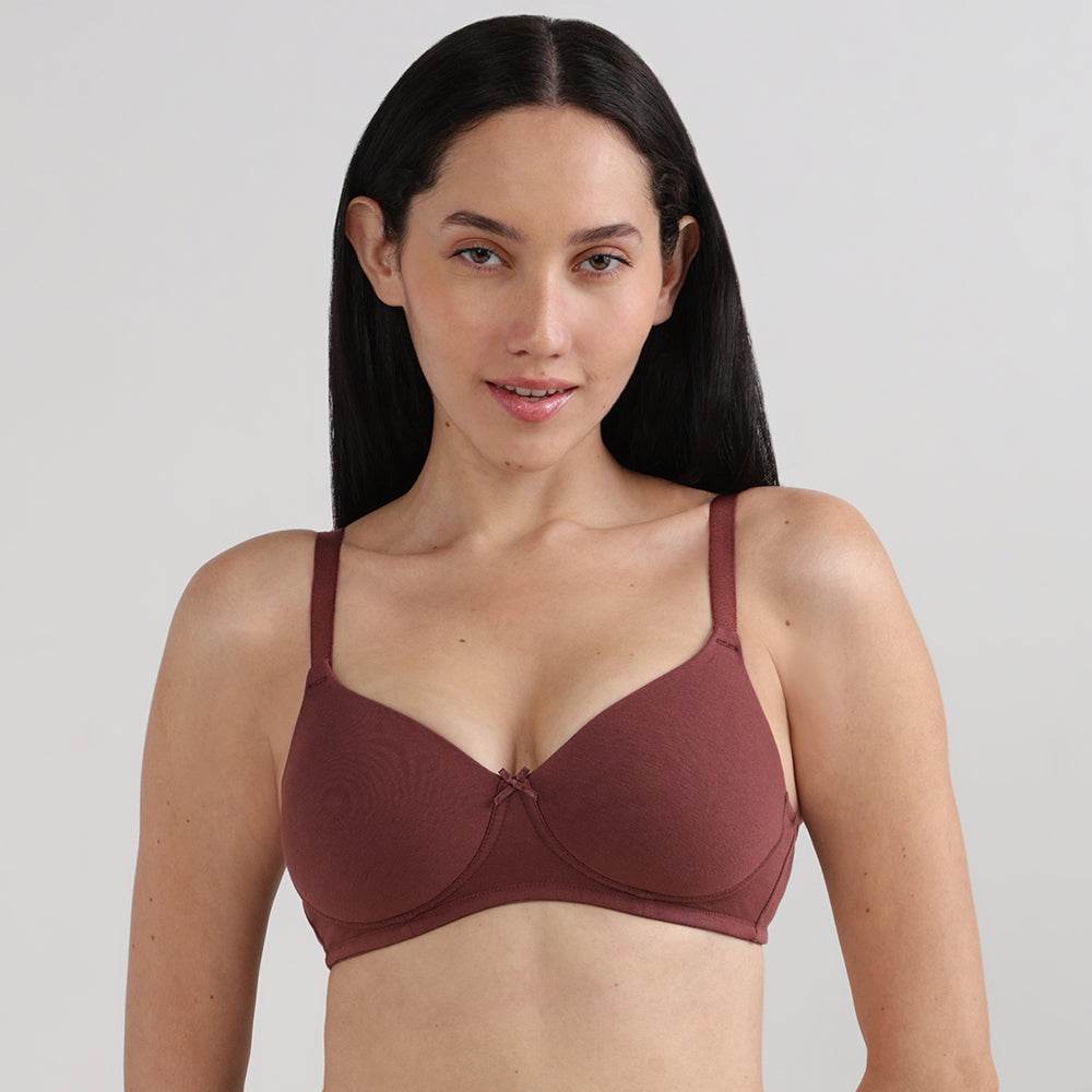 BASICS Essentials2.0 Padded Non-wired 3/4th Cup Everyday Wear T-shirt Bra -Dark Brown