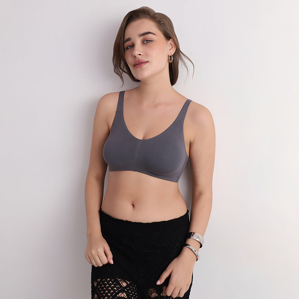 BASICS Essentials Live In Non-padded Non-wired Full Cup Everyday Wear Cotton Blend T-shirt Bra-Grey
